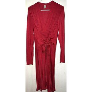 Womens Red Wrap-tie Dress Midi Length XL Long Sleeve V Neck Soft